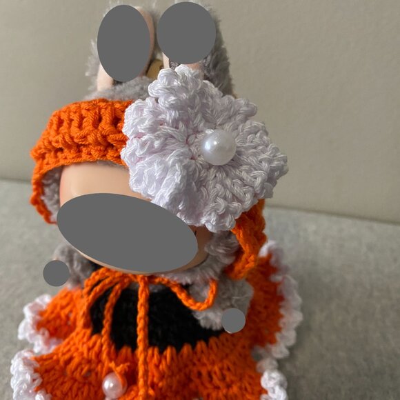 Handmade Crochet Autumnal Orange Black White Outfit for 17cm Doll 2-Piece Set - Picture 5 of 7